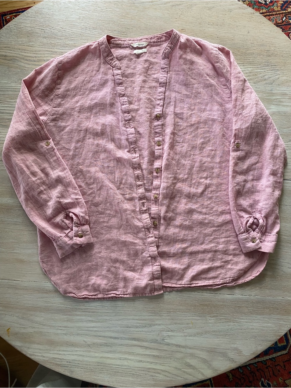 Light Pink Linen Button-Front Women's Top